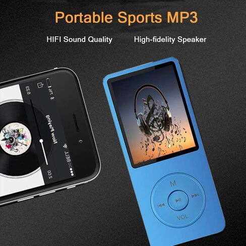 مشغل MP3، مشغل موسيقى مع بطاقة Micro SD سعة 16 جيجابايت، مكبر صوت مدمج/صور/تشغيل فيديو/راديو FM/مسجل صوت/قارئ الكتب الإلكترونية، يدعم حتى 128 جيجابايت in Kuwait
