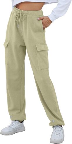 Women’s High Waist Cargo Sweatpants Casual Cinch Bottom Jogger Pants Loose Drawstring Tapered Trousers with Pockets in Saudi Arabia