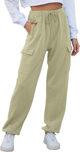 Women’s High Waist Cargo Sweatpants Casual Cinch Bottom Jogger Pants Loose Drawstring Tapered Trousers with Pockets in Saudi Arabia