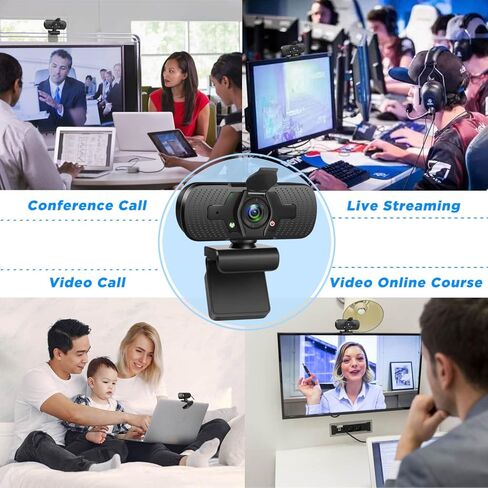 كاميرا ويب مع ميكروفون/محول USB C/غطاء للخصوصية/حامل كابل، التوصيل والتشغيل، زاوية واسعة 110 درجة 1080 بكسل HD لشاشة الكمبيوتر المحمول MacBook Pro PC in Kuwait