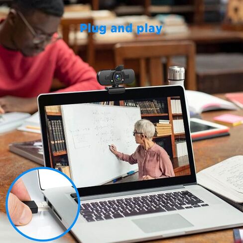 كاميرا ويب مع ميكروفون/محول USB C/غطاء للخصوصية/حامل كابل، التوصيل والتشغيل، زاوية واسعة 110 درجة 1080 بكسل HD لشاشة الكمبيوتر المحمول MacBook Pro PC in Kuwait