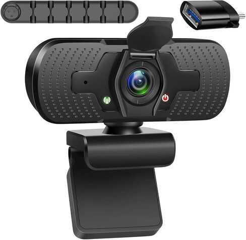 كاميرا ويب مع ميكروفون/محول USB C/غطاء للخصوصية/حامل كابل، التوصيل والتشغيل، زاوية واسعة 110 درجة 1080 بكسل HD لشاشة الكمبيوتر المحمول MacBook Pro PC in Kuwait