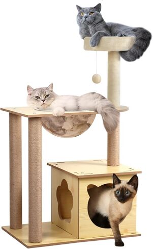 برج شجرة القطط مقاس 39 بوصة للقطط الداخلية، برج قطط مكون من 4 طبقات مع شقة للقطط وأرجوحة قطط شفافة، شجرة قطط حديثة مع أعمدة خدش وجثم علوي للقطط الصغيرة والكبيرة، بيج in Kuwait