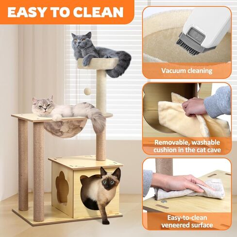 برج شجرة القطط مقاس 39 بوصة للقطط الداخلية، برج قطط مكون من 4 طبقات مع شقة للقطط وأرجوحة قطط شفافة، شجرة قطط حديثة مع أعمدة خدش وجثم علوي للقطط الصغيرة والكبيرة، بيج in Kuwait
