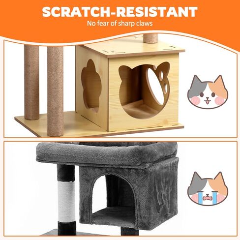 برج شجرة القطط مقاس 39 بوصة للقطط الداخلية، برج قطط مكون من 4 طبقات مع شقة للقطط وأرجوحة قطط شفافة، شجرة قطط حديثة مع أعمدة خدش وجثم علوي للقطط الصغيرة والكبيرة، بيج in Kuwait