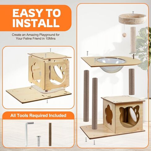 برج شجرة القطط مقاس 39 بوصة للقطط الداخلية، برج قطط مكون من 4 طبقات مع شقة للقطط وأرجوحة قطط شفافة، شجرة قطط حديثة مع أعمدة خدش وجثم علوي للقطط الصغيرة والكبيرة، بيج in Kuwait