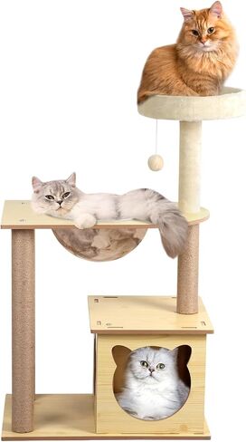 برج شجرة القطط مقاس 39 بوصة للقطط الداخلية، برج قطط مكون من 4 طبقات مع شقة للقطط وأرجوحة قطط شفافة، شجرة قطط حديثة مع أعمدة خدش وجثم علوي للقطط الصغيرة والكبيرة، بيج in Kuwait