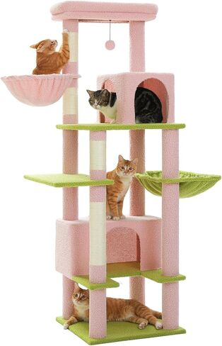 شجرة صبار للقطط مقاس 66 بوصة من بيكولتي للقطط الداخلية الكبيرة، برج القطط مع عمود خدش مغطى بالسيزال، أرجوحة معدنية كبيرة جدًا [20 بوصة × 12 بوصة] وشقتين كبيرتين، أخضر in Kuwait