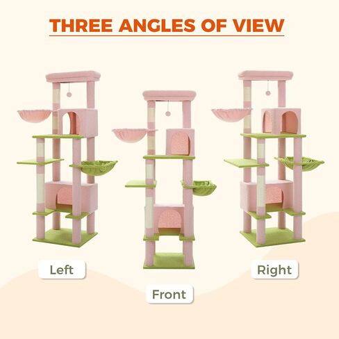 شجرة صبار للقطط مقاس 66 بوصة من بيكولتي للقطط الداخلية الكبيرة، برج القطط مع عمود خدش مغطى بالسيزال، أرجوحة معدنية كبيرة جدًا [20 بوصة × 12 بوصة] وشقتين كبيرتين، أخضر in Kuwait