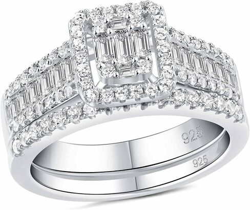Newshe Jewellery Wedding Ring Sets for Her AAAAA Cz Engagement Rings Bridal Band Set 925 Sterling Silver Emerald Size 5-10 in Saudi Arabia
