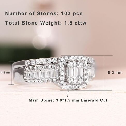 Newshe Jewellery Wedding Ring Sets for Her AAAAA Cz Engagement Rings Bridal Band Set 925 Sterling Silver Emerald Size 5-10 in Saudi Arabia