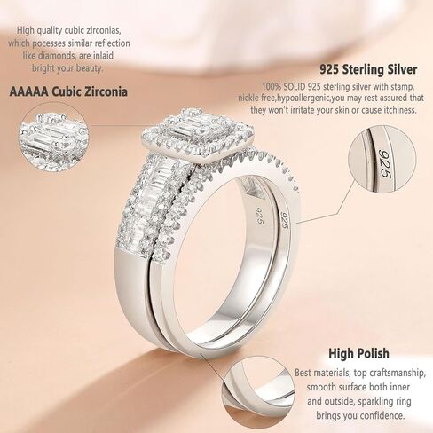 Newshe Jewellery Wedding Ring Sets for Her AAAAA Cz Engagement Rings Bridal Band Set 925 Sterling Silver Emerald Size 5-10 in Saudi Arabia