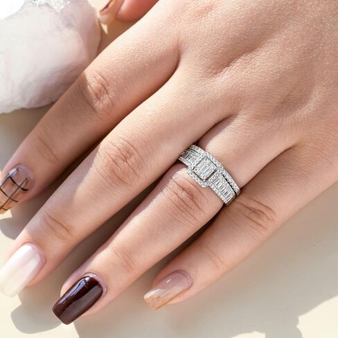 Newshe Jewellery Wedding Ring Sets for Her AAAAA Cz Engagement Rings Bridal Band Set 925 Sterling Silver Emerald Size 5-10 in Saudi Arabia