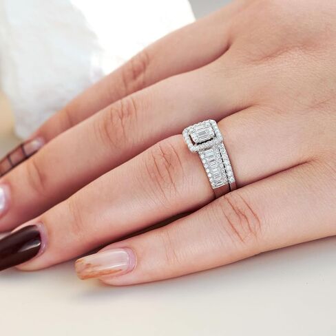 Newshe Jewellery Wedding Ring Sets for Her AAAAA Cz Engagement Rings Bridal Band Set 925 Sterling Silver Emerald Size 5-10 in Saudi Arabia