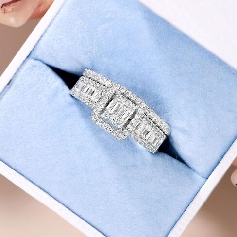 Newshe Jewellery Wedding Ring Sets for Her AAAAA Cz Engagement Rings Bridal Band Set 925 Sterling Silver Emerald Size 5-10 in Saudi Arabia
