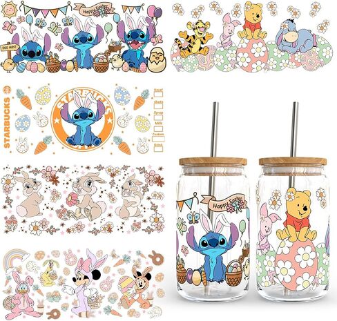 5 Sheets UV DTF Cup Wrap for 16 OZ Libbey Glass Cups, Cute Cartoon Wipe-Off Stickers Waterproof Crafting Cup Decal for DIY Your Holiday Gift (Style 11) in Saudi Arabia