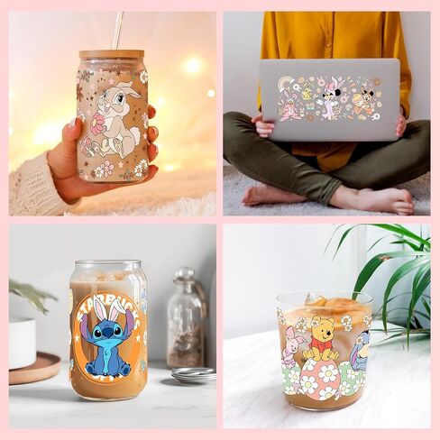 5 Sheets UV DTF Cup Wrap for 16 OZ Libbey Glass Cups, Cute Cartoon Wipe-Off Stickers Waterproof Crafting Cup Decal for DIY Your Holiday Gift (Style 11) in Saudi Arabia