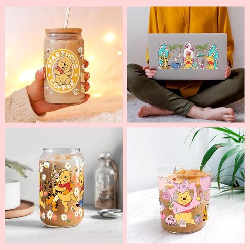 5 Sheets UV DTF Cup Wrap for 16 OZ Libbey Glass Cups, Cute Cartoon Wipe-Off Stickers Waterproof Crafting Cup Decal for DIY Your Holiday Gift (Style 11) in Saudi Arabia