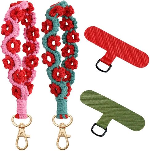 حزام معصم للهاتف من Boho Macrame، حبل للهاتف الخلوي مع شريط حبل، سلسلة مفاتيح لسوار المعصم in Kuwait