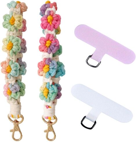 حزام معصم للهاتف من Boho Macrame، حبل للهاتف الخلوي مع شريط حبل، سلسلة مفاتيح لسوار المعصم in Kuwait