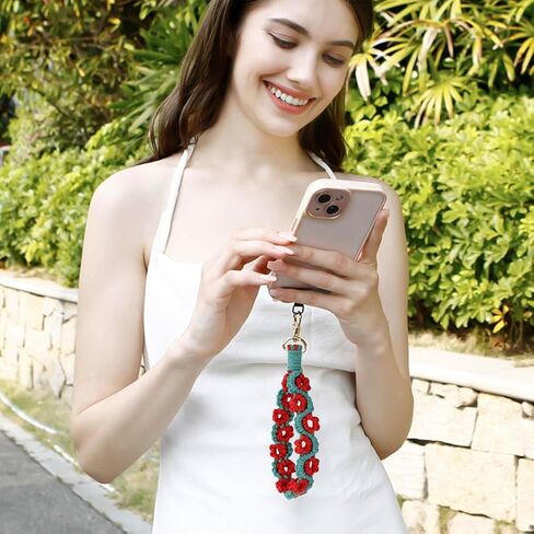حزام معصم للهاتف من Boho Macrame، حبل للهاتف الخلوي مع شريط حبل، سلسلة مفاتيح لسوار المعصم in Kuwait