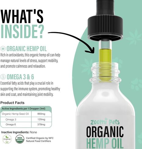 Calming Organic Hemp Oil for Dogs and Cats - Hemp Oil Drops with Omega Fatty Acids - Hip and Joint Support, Skin and Coat Health and Allergy Relief - Helps with Anxiety, Stress and Pain in Saudi Arabia