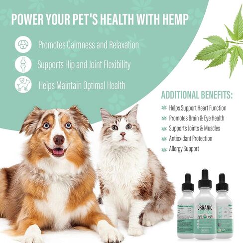 Calming Organic Hemp Oil for Dogs and Cats - Hemp Oil Drops with Omega Fatty Acids - Hip and Joint Support, Skin and Coat Health and Allergy Relief - Helps with Anxiety, Stress and Pain in Saudi Arabia