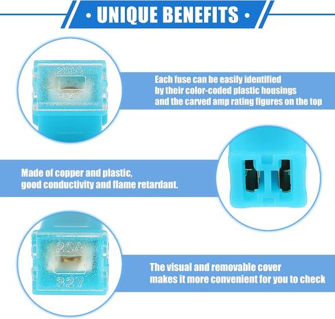 6 Pcs Standard Box Shaped Fuse 20 Amps, Universal for Pickup Trucks Cars SUV Durable Plastic Metal Blue in Saudi Arabia