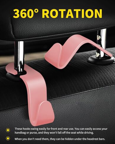 8 Pack Car Seat Headrest Hooks with 44 Pounds Load Capacity, Hangers Storage Organizer Universal Car Interior Accessories for Handbags Water Bottles Purse Coats Umbrellas, Black in Kuwait