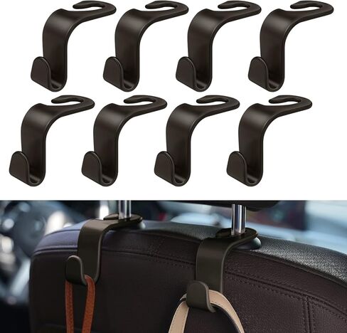 8 Pack Car Seat Headrest Hooks with 44 Pounds Load Capacity, Hangers Storage Organizer Universal Car Interior Accessories for Handbags Water Bottles Purse Coats Umbrellas, Black in Kuwait
