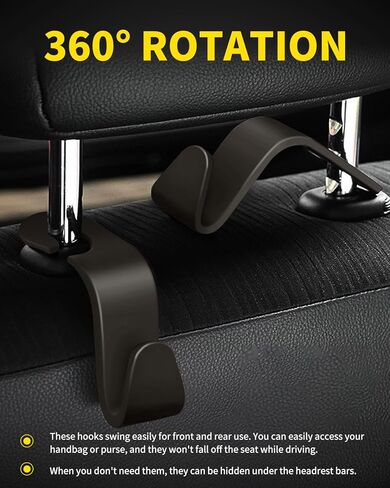 8 Pack Car Seat Headrest Hooks with 44 Pounds Load Capacity, Hangers Storage Organizer Universal Car Interior Accessories for Handbags Water Bottles Purse Coats Umbrellas, Black in Kuwait