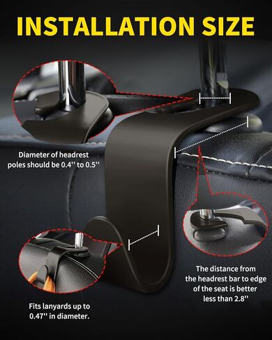 8 Pack Car Seat Headrest Hooks with 44 Pounds Load Capacity, Hangers Storage Organizer Universal Car Interior Accessories for Handbags Water Bottles Purse Coats Umbrellas, Black in Kuwait