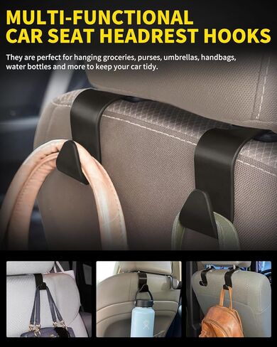 8 Pack Car Seat Headrest Hooks with 44 Pounds Load Capacity, Hangers Storage Organizer Universal Car Interior Accessories for Handbags Water Bottles Purse Coats Umbrellas, Black in Kuwait