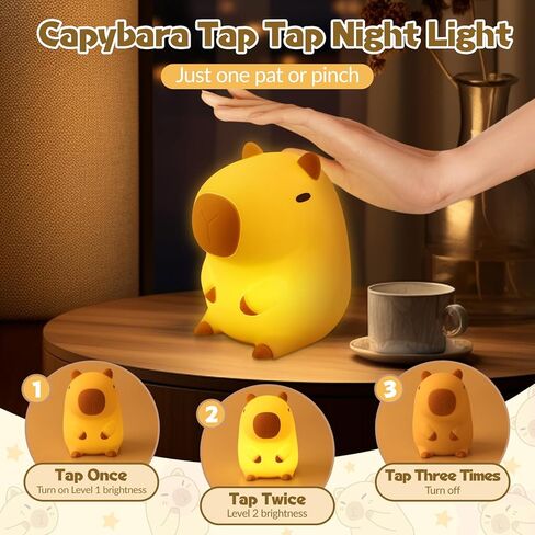 ضوء ليلي من السيليكون للأطفال - مصباح كابيبارا الليلي الإسفنجي لغرفة نوم الطفل، مصباح ليد حنفية من السيليكون على شكل حيوان، مصباح كابيبارا بات لهدايا عيد الميلاد in Kuwait
