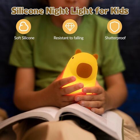ضوء ليلي من السيليكون للأطفال - مصباح كابيبارا الليلي الإسفنجي لغرفة نوم الطفل، مصباح ليد حنفية من السيليكون على شكل حيوان، مصباح كابيبارا بات لهدايا عيد الميلاد in Kuwait