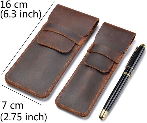 Daimay Leather Pen Case Holder Handmade Fountain Multi Pens Pouch Crazy Horse Leather Pen Protective Sleeve Cover Large – Black in Kuwait