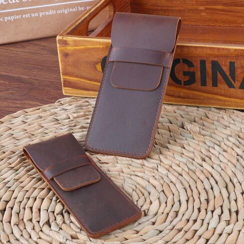 Daimay Leather Pen Case Holder Handmade Fountain Multi Pens Pouch Crazy Horse Leather Pen Protective Sleeve Cover Large – Black in Kuwait