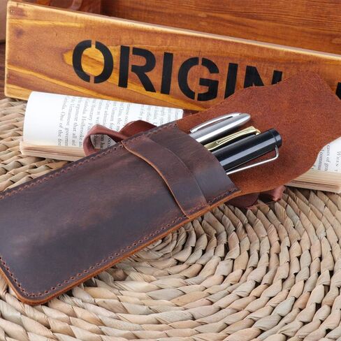Daimay Leather Pen Case Holder Handmade Fountain Multi Pens Pouch Crazy Horse Leather Pen Protective Sleeve Cover Large – Black in Kuwait