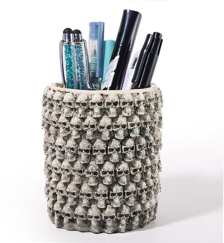 Skull Resin Pen Holder - Unique Round Design - Perfect Desk and Makeup Organizer for Pens, Pencils, and Bathroom Decor - 4.2" High in Saudi Arabia
