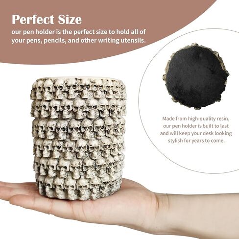 Skull Resin Pen Holder - Unique Round Design - Perfect Desk and Makeup Organizer for Pens, Pencils, and Bathroom Decor - 4.2" High in Saudi Arabia