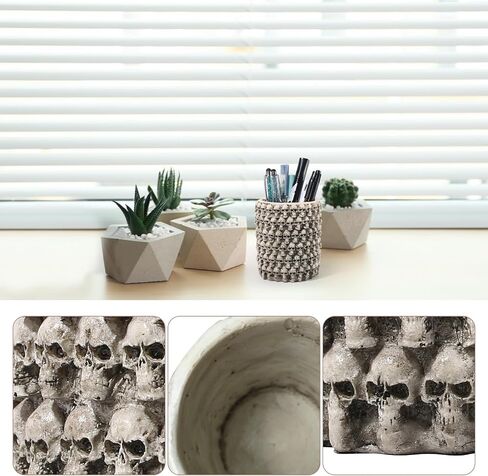 Skull Resin Pen Holder - Unique Round Design - Perfect Desk and Makeup Organizer for Pens, Pencils, and Bathroom Decor - 4.2" High in Saudi Arabia