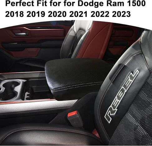 غطاء مسند ذراع وحدة التحكم المركزية التلقائي لـ Dodge Ram 1500 2500 3500 2018 2019 2020 2021 2022 2023 ملحقات، واقي غطاء مسند الذراع من جلد البولي يوريثان من ألياف الكربون (مقعد الدلو فقط) in Kuwait