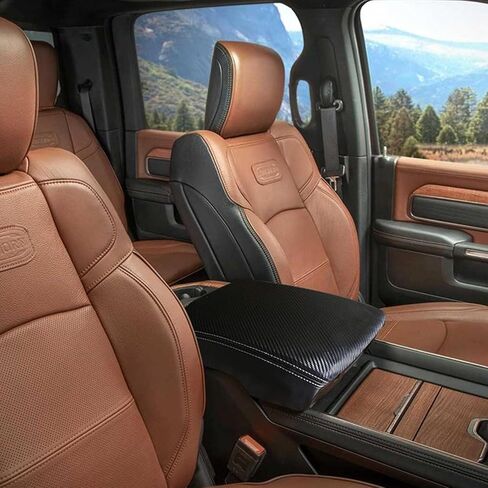 غطاء مسند ذراع وحدة التحكم المركزية التلقائي لـ Dodge Ram 1500 2500 3500 2018 2019 2020 2021 2022 2023 ملحقات، واقي غطاء مسند الذراع من جلد البولي يوريثان من ألياف الكربون (مقعد الدلو فقط) in Kuwait