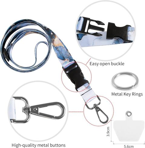 حبل للهاتف الخلوي، حزام رقبة عالمي قابل للتعديل وقابل للفصل، رخام أسود رائع متين متوافق مع معظم حامل بطاقات المفاتيح للهواتف الذكية للرجال والنساء (مجموعة من 4 قطع) in Kuwait