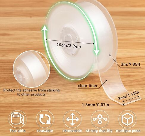 شريط ABSOFINE مزدوج الجوانب شديد التحمل، شريط نانو قوي مزدوج الجوانب للجدران، شريط تثبيت شفاف متعدد الأغراض قابل للإزالة، شريط جداري قابل لإعادة الاستخدام لتعليق الصورة، ملصق لاصق للصور، سجادة in Kuwait