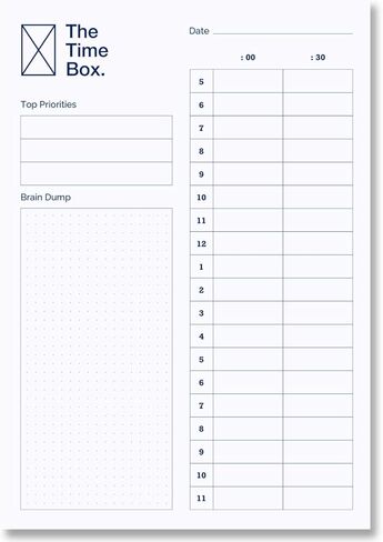 The Time Box Daily Time Management Planner - Time Blocking To Do List Planning Pad, Blank Hourly Notepad - Personal Organizer Notepad for Work - Brain Dump Agenda Notebook - 60 Undated Sheets 7" x 10" in Saudi Arabia