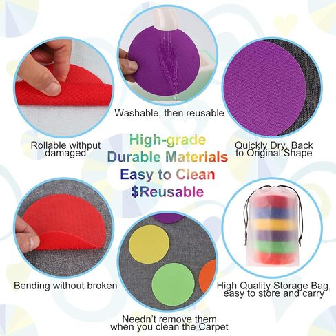 24 Pcs Carpet Standing Dot Spot Carpet Spots for Classroom, Carpet Dot Spot Markers with Hook and Loop Adhesion, Colorful Carpet Circles Floor Dots, Ideal for Kindergarten and School in Saudi Arabia