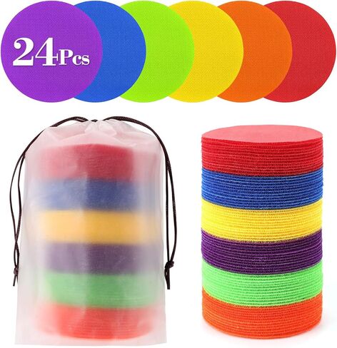 24 Pcs Carpet Standing Dot Spot Carpet Spots for Classroom, Carpet Dot Spot Markers with Hook and Loop Adhesion, Colorful Carpet Circles Floor Dots, Ideal for Kindergarten and School in Saudi Arabia