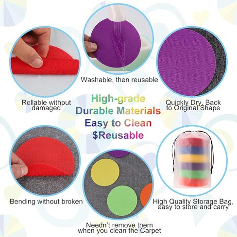 24 قطعة من بقع السجاد المنقطة للفصل الدراسي، علامات نقطة السجاد مع التصاق بخطاف وحلقة، نقاط أرضية دوائر السجاد الملونة، مثالية لرياض الأطفال والمدرسة in Kuwait