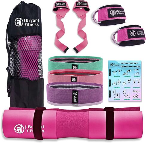 طقم وسادة أثقال اللياقة البدنية من J Bryant مع أشرطة للكاحل لمقاومة آلة الكابلات وحزام الورك للتمرينات الغنيمة وأشرطة رفع الأثقال، وسادة القرفصاء السميكة مع حقيبة لضغط الورك والقرفصاء وتمارين الضغط على مقاعد البدلاء in Kuwait